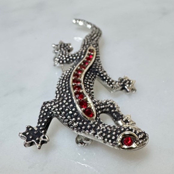 Vintage Emmons Salamander Lizard Brooch Pin Red Rhinestone Silver-Tone Metal - Picture 6 of 12